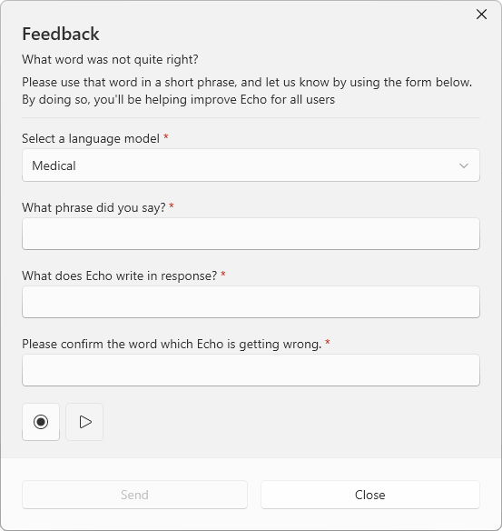 Image of the Echo Feedback window.