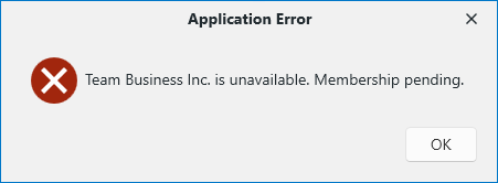 Image showing the "Team is unavailable. Membership Pending" message.