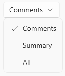 Image showing the Comments, Summary, and All menu